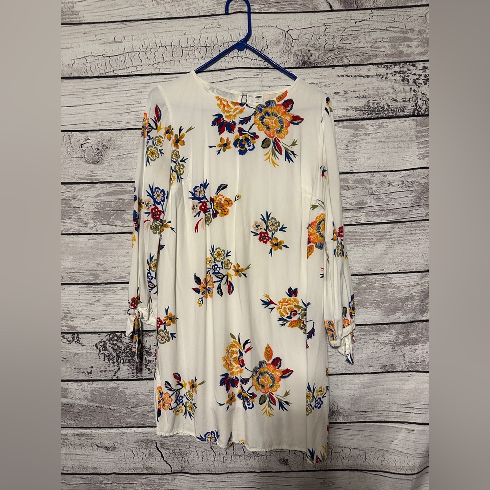 Old Navy White Floral Shift Dress with Yellow and Blue Flowers